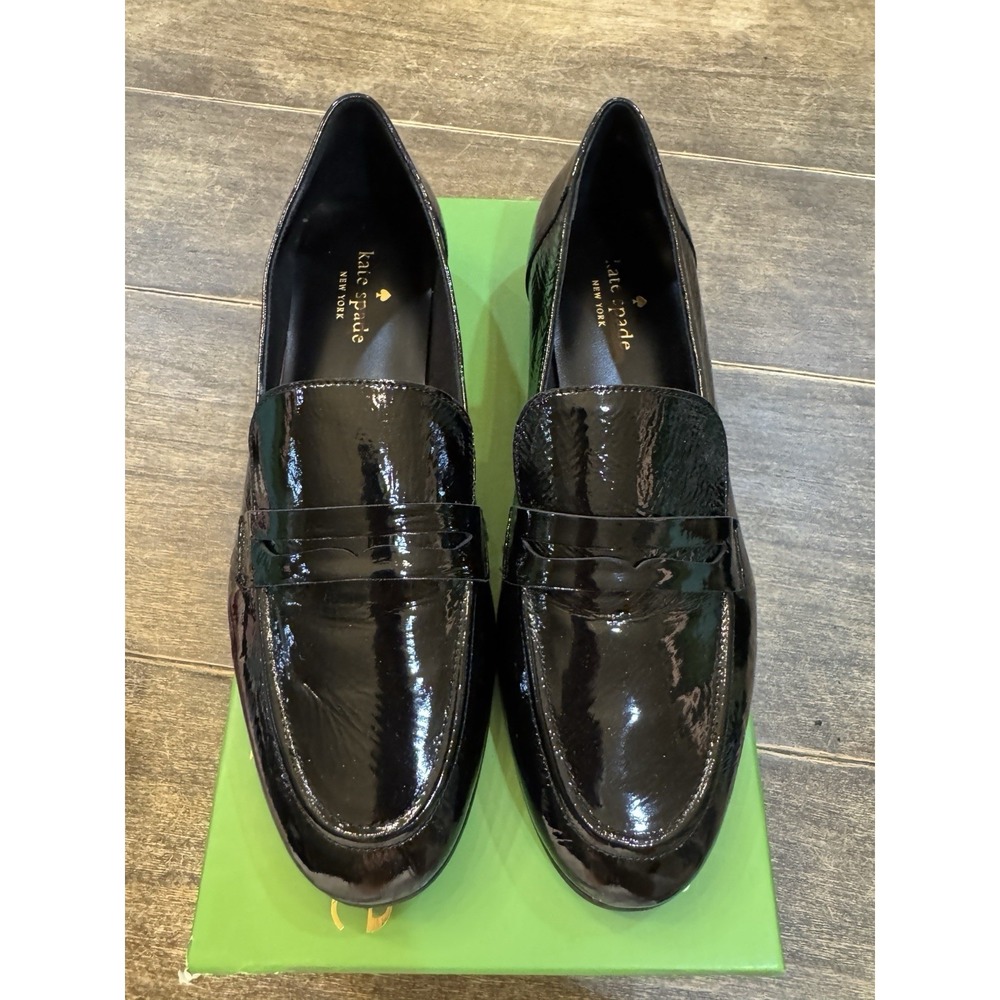 Kate Spade New‎ York BLACK CRINKLE PATENT Women's Genevieve Loafer Size 8 - Picture 3 of 12